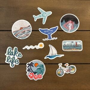 Travel and Beach Themed Sticker Set - Pack of 10